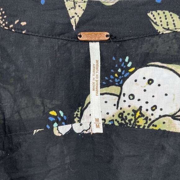 Free People Tuscan Dreams Floral Print Boho Tunic Top Black Blouse Size M - Picture 4 of 9